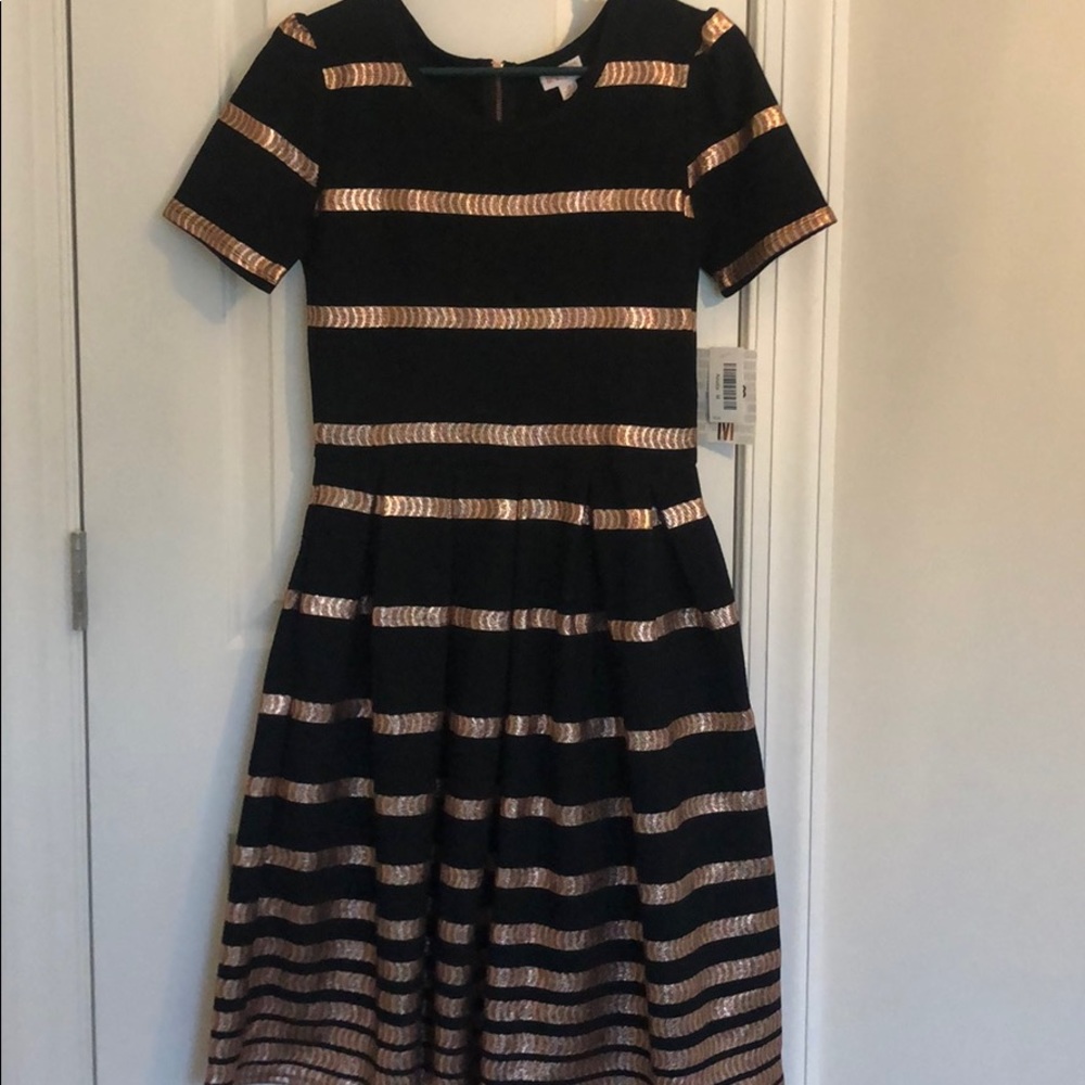 Black elegant rose gold stripe dress